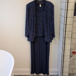 Alex Evenings Women's Blue Sparkle Two Piece Formal Set Dress Jacket Wedding 24W